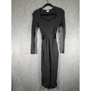 Abercrombie &‎ Fitch Dress Women XS Black Ribbed Side Cut Out Midi Stretch